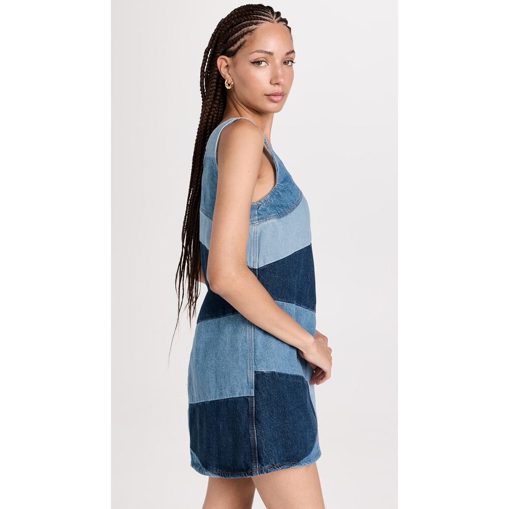 Frame Atelier Micro Flare Patchwork Denim Mini Dr… - image 2